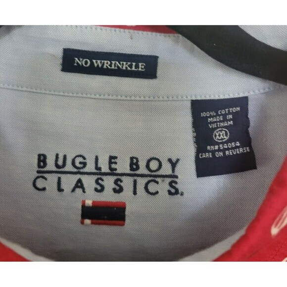 Vintage Bugle Boy Button Down Mens XXL Red W/Flag Short Sleeve Casual No Wrinkle - Picture 3 of 9